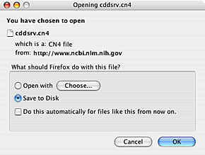 Mac dialog for downloaded CDTree file from CDD in Firefox
